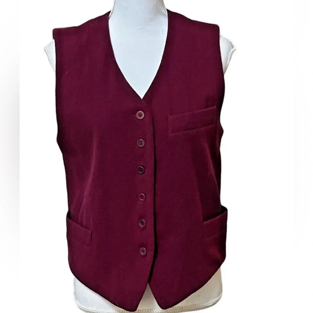 Vintage Ann Taylor Vest Jacket Wool Cashmere Blend USA Dark Red Size Small